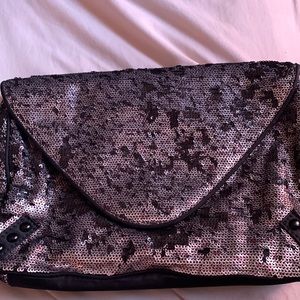 Sequined silver clutch